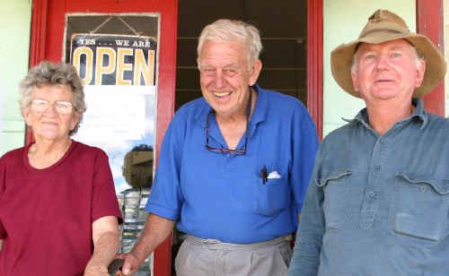 Norma and John Lowth with Derek Rowlands out the front of Hodgson’s General Store. Norma and John Lowth with Derek Rowlands out the front of Hodgson’s General Store.